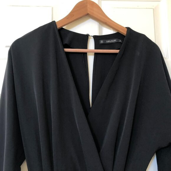 Zara Black Wide Leg Crossover Pearl Button Jumpsuit S - Picture 4 of 7
